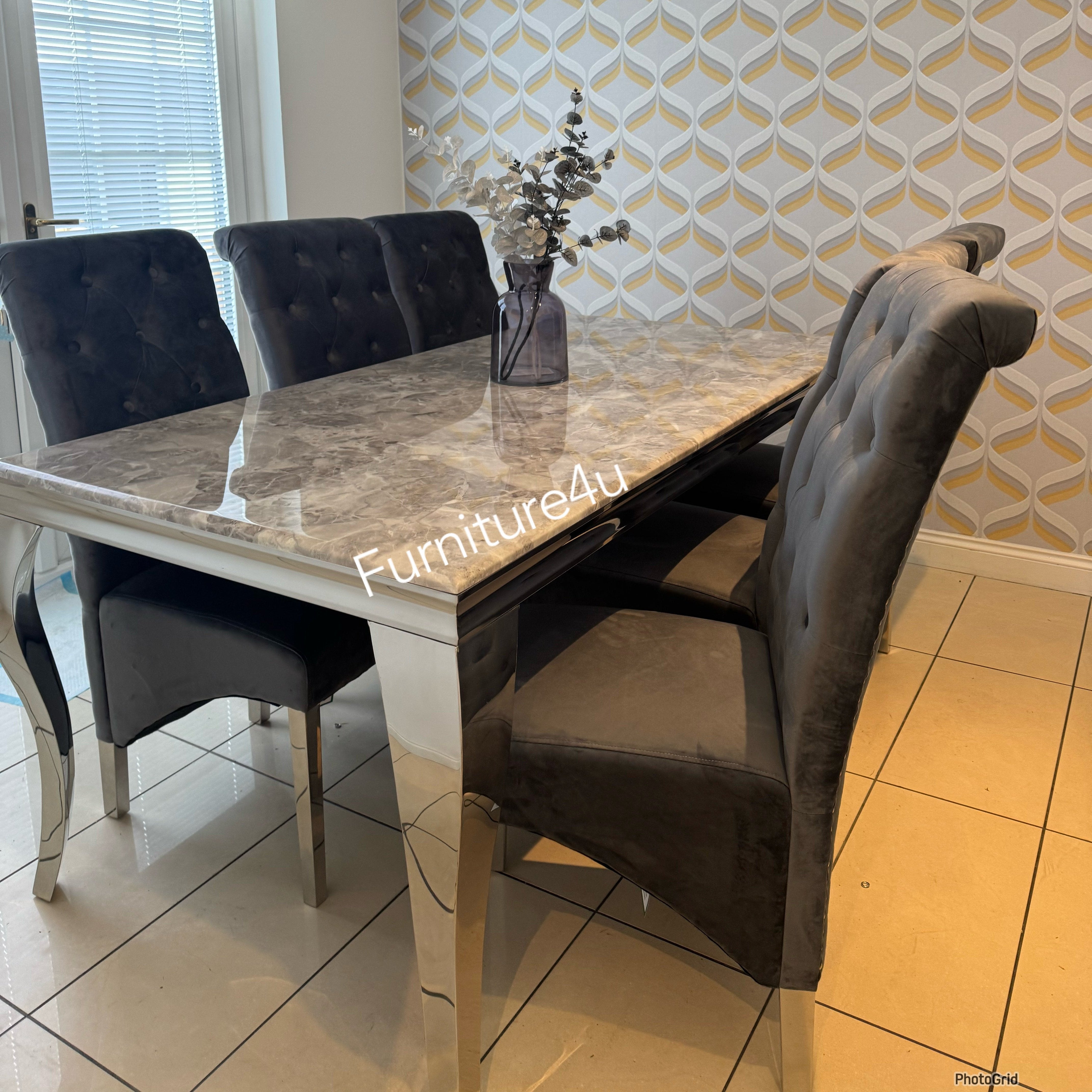 1.8 Grey Louis 6 Dark Grey Chairs - Mirror4you